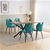 GrandCA HOME Set Tavolo e Sedie da Pranzo da 5 Pezzi,140cm Tavolo Quadrato | 4 Sedia Imbottita in Lino,stile scandinavo, Adatto per Cucine, Sale da Pranzo e Soggiorni (colore del legno scuro +Blu lago)