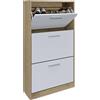 Piushopping ZIK - Scarpiera Salvaspazio Slim in Legno (63x24x115h) Doppia profondità Scarpiera da Ingresso Verticale, Moderna, Scaffale Scarpe di Design Vari Colori per Vari Stili di Arredamento (Bianco e Rovere)
