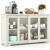 COSTWAY Armadietto da Cucina Mobile Laterale Multiuso con Ante Scorrevoli, in Legno e Vetro, 106,5 x 33 x 62,5 cm (Bianco Crema)