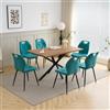 GrandCA HOME Set Tavolo e Sedie da Pranzo da 7 Pezzi,140cm Tavolo Quadrato | 6 Sedia Imbottita in Lino,stile scandinavo, Adatto per Cucine, Sale da Pranzo e Soggiorni (colore del legno scuro +Blu lago)