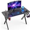 Jaxguom Tavolo da gaming, 120 x 60 cm, design a X, tappetino per mouse, porta | Tavolo da gioco da 120 x 60 cm, design a X, con grande tappetino per mouse, portabevande, supporto per cuffie e gestione dei