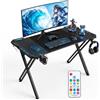 Jaxguom Tavolo da gaming, 120 x 60 cm, con LED e telecomando, design X | Tavolo da gioco a LED, 120 x 60 cm, con telecomando, design a X, grande tappetino per mouse, portabicchieri e supporto per