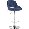 CLP Sgabello da bar Milet regolabile in altezza con schienale, imbottito in velluto, sedia da bancone girevole con struttura in metallo | Colore blu Colore del telaio cromo