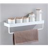 AJINGELA Scaffale sospeso da parete, in metallo, bianco, per bagno, salvaspazio, antiruggine, extra forte, con barra porta asciugamani (60 cm)