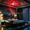 XMFFPM Telaio del letto nero con proiettore di stelle da 160 x 200 cm,pelle | Porte USB e Type-C, letto imbottito, proiettore di stelle Bluetooth, supporto a doghe, cassetti portaoggetti.