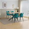 GrandCA HOME Set Tavolo e Sedie da Pranzo da 5 Pezzi,140cm Tavolo Quadrato | 4 Sedia Imbottita in Lino,stile scandinavo, Adatto per Cucine, Sale da Pranzo e Soggiorni (Legno Chiaro + Blu lago)