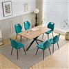 GrandCA HOME Set Tavolo e Sedie da Pranzo da 7 Pezzi,140cm Tavolo Quadrato | 6 Sedia Imbottita in Lino,stile scandinavo, Adatto per Cucine, Sale da Pranzo e Soggiorni (Legno Chiaro + Blu lago)