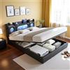 KeepGoon Letto contenitore matrimoniale 140x200cm, in PU, con testiera apribile, striscia luminosa a LED e interfacce USB e Type-C, con rete a doghe, con funzione di stoccaggio