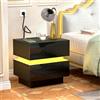 Rcynview Comodini Camera da Letto con Stazione di Ricarica e LED, Comodino Nero lucido, Tavolino da Letto in Legno, con 2 Cassetti e illuminazione in 16 Colori, 45x35x46cm Comodino Salvaspazio Soggiorno