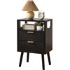 Aibiju Comodino, Comodino Moderno di Metà Secolo con 2 Cassetti, Scomparto Aperto, Gambe in Legno Massello, Tavolino a 3 Ripiani per Camere da Letto, Soggiorno, Nero YD-TM063B
