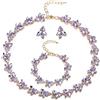 Clearine Set di gioielli da sposa da donna, bellissimo ciondolo a grappolo di marquise, con collana, orecchini, bracciale a maglie per feste di nozze, balli di fine anno, colore viola chiaro e oro