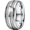 THREE KEYS JEWELRY Silver Tungsten Wedding Ring Imitated Meteorite Inlay Bands for Men Women 4mm / 6mm / 8mm