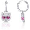 GioiaPura Orecchini da bambina di GioiaPura. Orecchini cerchietto realizzati in argento rodiato e smalto con pendente con viso gattino bianco e rosa con occhiali. La referenza e' lpe 200196/a