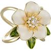 IMINI Gardenia - Anello da donna in seta color oro con fiore | Spilla smaltata a forma di foglia con zirconia cubica e perla, fibbia a scialle, accessorio multiuso, gioiello alla moda