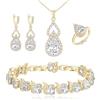 Clearine Set di Gioielli per Donne Argento Placcato Goccia Zirconia cubica Collana Aperta Anello Regolabile Orecchini Bracciale per Matrimonio/Anniversario/Festa della Mamma