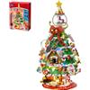 PAN TASY PANTASY Set di mattoncini per albero di Natale, grande modello festivo con luci LED integrate, punta a sfera di cristallo, treno vintage, pupazzo di neve, casa di pan di zenzero e mini ornamenti