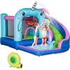Outsunny Castello Gonfiabile per Bambini 6 in 1 3-8 Anni 390x300x197 cm | Scivolo, Trampolino, Piscina, Parete da Arrampicata, Pistola ad Acqua, Gonfiatore, Interni Esterni, Regalo Compleanno