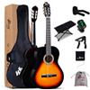Winzz Chitarra classica per principianti 4/4, Sunburst | Per adulti e studenti, stile spagnolo, corde in nylon, tastiera larga, set completo con poggiapiedi