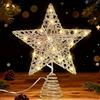 Capaneus Puntale Albero di Natale Luminoso Oro, 25 cm Stella Albero di Natale Luminosa, puntale LED albero di natale Oro, Tree Topper Christmas, Decorazione per Stelle Cresta d'Oro dell'Albero
