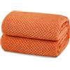 Yebeda Coperta Plaid Pile per Divano e Letto Matrimoniale, 220 x 240 cm | Coperta in Flanella a Motivo Waffle, Leggera, Morbida, Calda, Copridivano, Copriletto per Tutte le Stagioni, Arancione