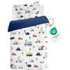 CINYE Copripiumino 120 × 150 cm per ragazzi e bambini, set da letto singolo con federa 40 × 60 cm stampato in 3D auto dinosauri 100% microfibra