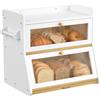 Yvsevnr Porta Pane da Cucina in Bambù Portapane per Pane Fatto in Casa, 2 Livelli | Portapane in Legno con Tagliere, Porta in Acrilico, Ventilazione, Scatola per il Pane Grande per Massima Freschezza, Bianco