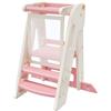 Growaystory Torre Montessoriana Pieghevole per Bambini, Sgabello a gradini regolabile in altezza per bambini (2-3 livelli), Learning Tower con Barra di Sicurezza, per Bancone Cucina Lavandino Bagno (Rosa)