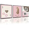 Linilioart Set di 3 Stampe da Parete Coquette con Fantasia Leopardo Rosa, Ghepardo e Palla 8, Stampa Luxury, Decorazione Estetica per Camera da Letto e Soggiorno, Senza Cornice (40x50cm)