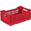 AYKASA Cassetta pieghevole, stabile cassetta pieghevole in plastica, impilabile, rosso, mini (27 x 17 x 11 cm)