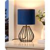 EDISHINE Lampada da Comodino, Paralume in Velluto Blu Scuro, LED 4W Inclusa | Attacco E14, Bianco Caldo 2700K, Base Metallica Nera a Forma di Goccia, Lampada da Tavolo Moderna per Soggiorno, 29 cm