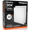Eurocali Pannello LED 2in1 Incasso o Superficie 36W 3960 lumen 60x60cm - Luce Bianco Naturale 4000K - Installabile Senza Cornice o Supporto - Pacco da 2