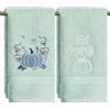 Artoid Mode Set da 2 Asciugamani Autunnali Blu Ricamo Zucche 35x75 cm | Telo da Bagno Stagionale Fall Hello Pumpkin Autunno Stagionale 100% Cotone Morbido Assorbente per Bagno Decorazione