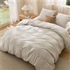 BEDSURE Biancheria da letto 240x220 cm, 3 pezzi, in lino, 1 copripiumino da 240x220 cm + 2 federe da 65x65 cm, set di biancheria da letto ÖKO-TEX, beige, in microfibra di poliestere, con chiusura