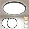 Yexati Plafoniera LED Soffitto 40 CM 32 W 3600 LM IP54 Nero Confezione 2 | 3000K/4000K/6500K Lampada da Soffitto bagno Rotonda per Camera da Letto Cucina Soggiorno Bagno Sala da Pranzo Corridoio