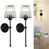 Stepeak Set di 2 lampade da parete ricaricabili per interni con lampadina USB RGB e telecomando, lampada da parete wireless in vetro nero, lampada da parete a batteria, per camera da letto e soggiorno