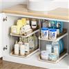 Delamu, organizer multiuso a 2 ripiani per sotto il lavandino del bagno, organizer impilabile per dispensa e cucina, organizer estraibile per armadietto porta medicine con divisori mobili, ambra