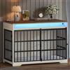 Hzuaneri Mobile Cuccia Cane con Luci RGB & Ciabatta Elettrica, 119 cm Porta Scorrevole Legno Gabbia per Cani Medi Grandi, XXL Moderna, 119 × 70 × 99 cm, Bianco Marrone DFC90914BEU