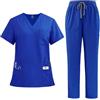 PengGengA Divisa Sanitaria Donna Uniforme Medico Set con Casacca e Pantalone Abbigliamento da Lavoro Multitasche