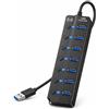 GLOBAL TECH Hub USB 3.0 a 7 porte - Hub multi porta USB con interruttori e luci individuali - Adattatore multiporta USB Splitter - Extender Hub USB ad alta velocità per PC, laptop, MacBook, unità flash, HDD