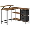 VASAGLE Scrivania ad Angolo a L con 2 Grandi Cassetti, Scrivania da Gaming con Supporto per Monitor, Scrivania Angolare, con Ripiano Regolabile, per Ufficio Domestico, Marrone Rustico/Nero
