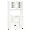 HOMCOM Mobile buffet HOMCOM, mobiletto da cucina con 3 ante, nicchie, ripiani regolabili, ante in vetro, pass-through.