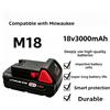 DAWEIKALA Batteria di ricambio al litio da 18V 3.0Ah per utensili elettrici Milwaukee serie M18, batteria ricaricabile ad alta capacità da 3000mAh con protezione multi-circuito di sicurezza, compatibile con