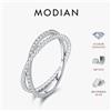 MODIAN Anello MODIAN con Moissanite Colore D in Argento Sterling 925, Doppia Fascia con Perline e Incastonatura Pavé, Anelli con Diamanti di Laboratorio per Gioielli da Donna