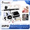 NONE Kit Aerografo Portatile Podofo con Compressore, Spruzzatore Pneumatico a Doppia Azione con Ugelli Regolabili 0.2/0.3/0.5mm per Auto, Casa, Fai-da-Te, Nail Art, Tatuaggi, Modellismo, Decorazione Torte,