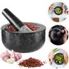 NONE Set di mortaio e pestello in granito naturale massiccio, ciotola in pietra di alta qualità da 16 cm/6,3 pollici con pestello ergonomico e base antiscivolo, utensile da cucina versatile per schiacciare