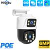 Hiseeu Telecamera IP PTZ POE Hiseeu a Doppia Lente 3MP+3MP, Impermeabile per Esterni, Sicurezza Domestica, Telecamera POE con Audio Bidirezionale e Doppio Schermo