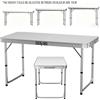 NONE Tavolo da picnic pieghevole regolabile in altezza (3 livelli), 4FT, leggero in alluminio, 120x60cm - Portatile con maniglia per il trasporto, ideale per giardino, barbecue, feste, viaggi - 55/62/70cm