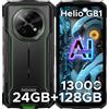 DOOGEE Fire 5 Pro Gemini Ai Telefono Rugged con Batteria da 13000mAh, 24GB RAM (4+20), 128GB ROM, Helio G81, Schermo 6.6" 90Hz, Android 16 Smartphone