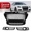 NONE Griglia Anteriore Stile RS per Audi A3 S3 8P 2008-2012, Griglia a Nido d'Ape per Paraurti Anteriore, Griglia da Corsa per Cofano, Nero Lucido