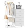 Coleshome Comò bianco per la camera da letto, marca Coleshome, con appendiabiti e 2 ganci per cappotti, 4 cassetti in tessuto, ideale per l'ingresso e la camera da letto, dimensioni: 75 x 30 x 118 cm.